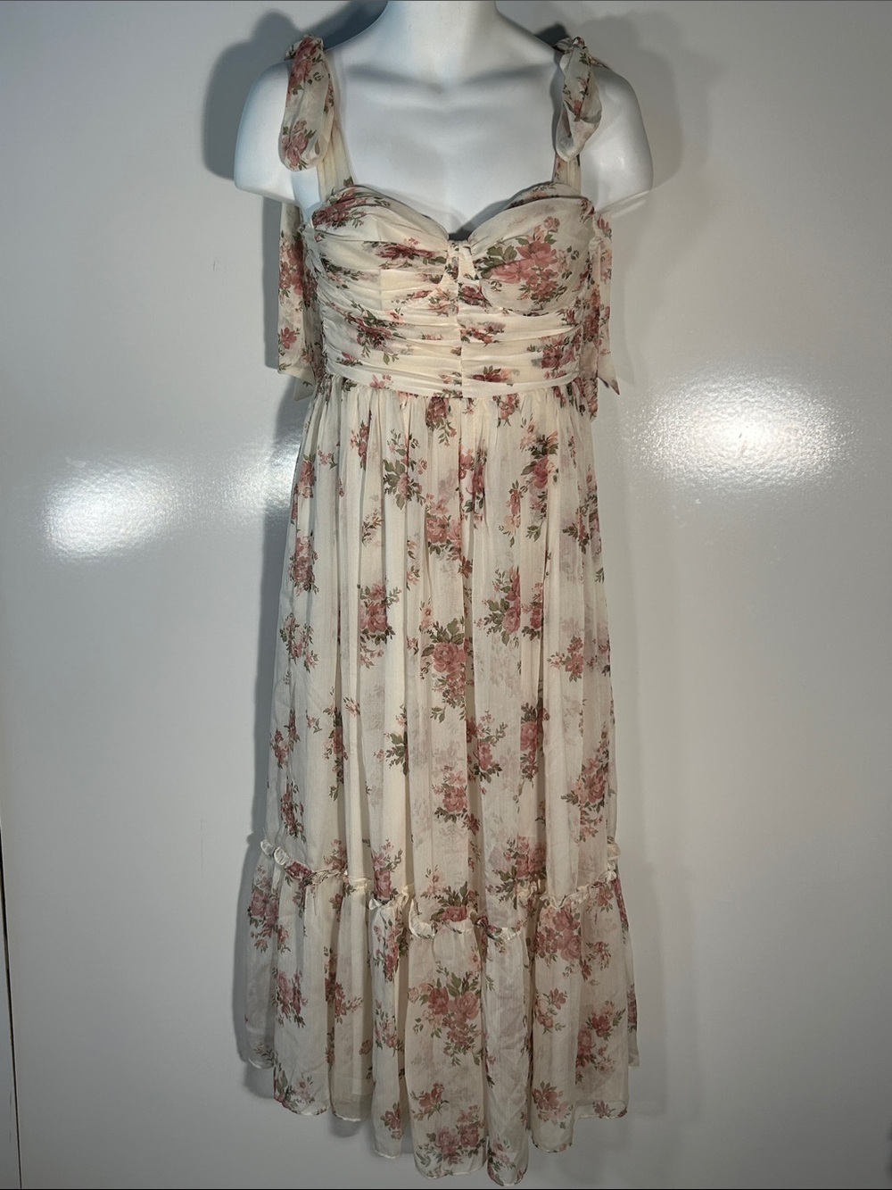 Premier Amour SZ 10 Cream Pink Floral Maxi Dress Cottage Coquette French Girl